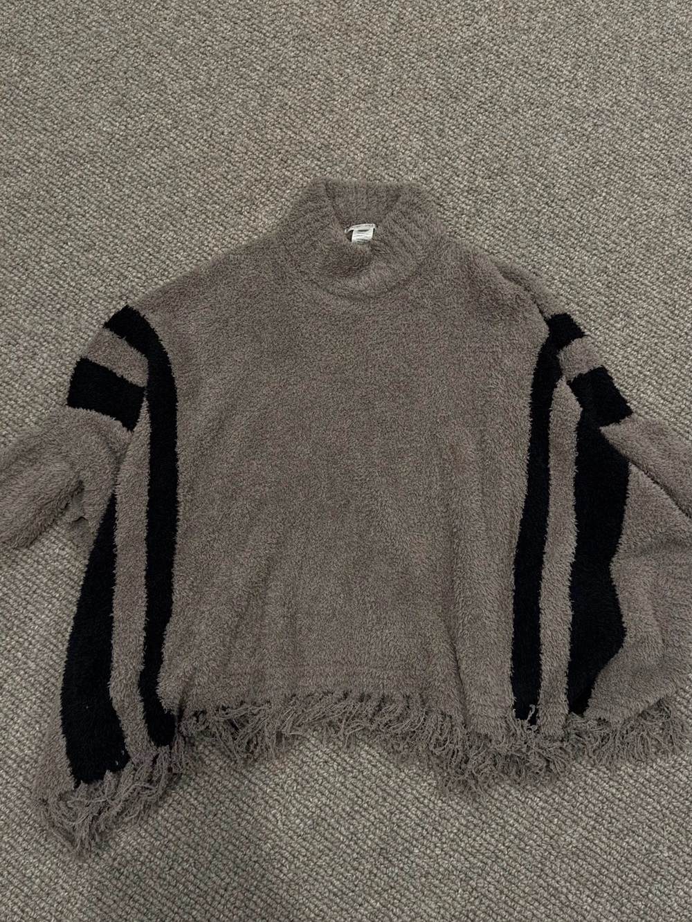 Barefoot Dreams Poncho Cozy Taupe & Black Fringe Sweater - Women